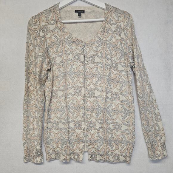 Talbots Beige Metallic Printed Soft Cardigan Sweater - Picture 1 of 7
